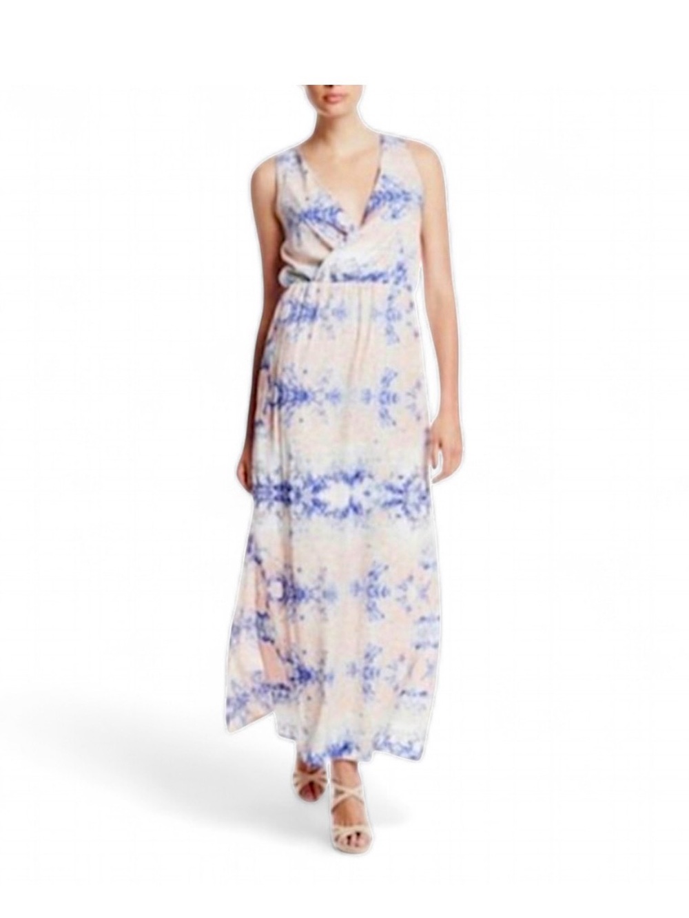 W118 by Walter Baker Cream and Blue Tie-Dye Sleeveless Maxi Dress